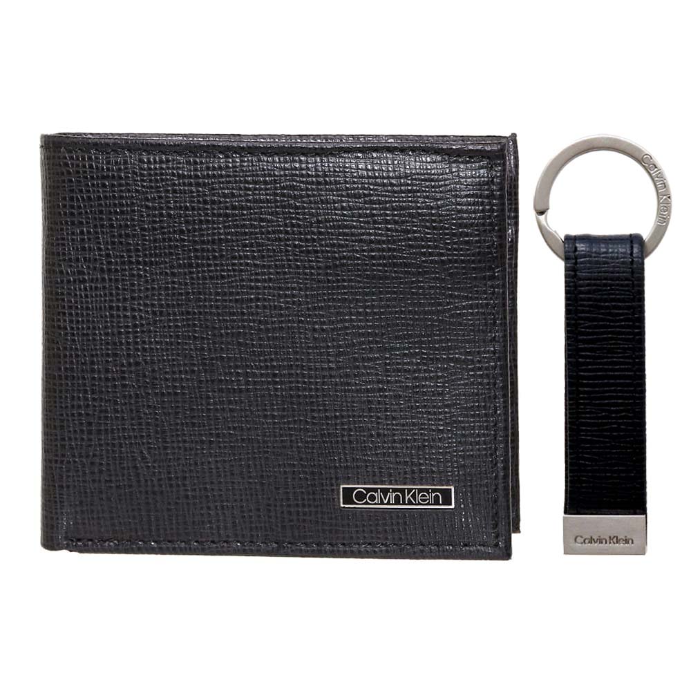 カルバンクライン 二つ折り財布 キーリング付き ギフトセット Calvin Klein Billfold With Coin Pocket（Key Fob Gift Set） Black Leathe
