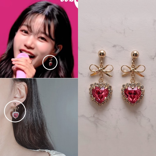 [チョユリ着用イヤリング] Rosepink Heart and Ribbon Earrings 人気ジュエリー 韓国ジュエリー 韓国の人気芸能人着用 デイリーアクセサリー