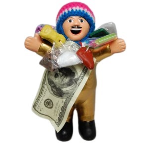 [エケコ人形19cm] L サイズのエケコ人形 ゴールド/金色 ペルー直輸入