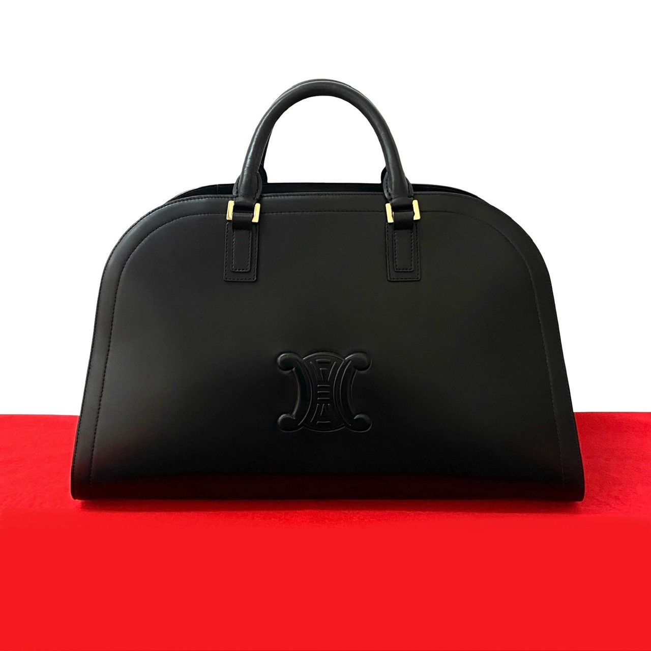 ヴィンテージ トリオンフ ロゴハンドバッグ レザー ブラック 82590