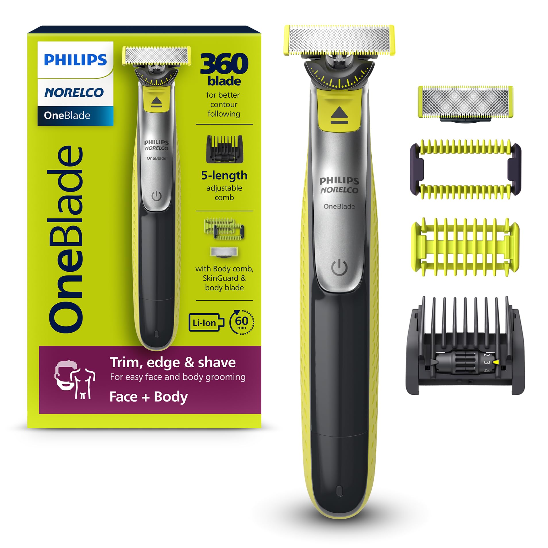 フィリップス Norelco OneBlade 360 フェイス+ボディ ハイブリッド 電動トリマー&シェーバー QP2834/70