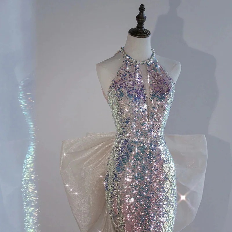 スパンコール イブニングドレス セレブ気質 フィッシュテールドレス結婚式ドレス二次会ドレス新年会ド結婚式 お呼ばれ ウエスト引き締めワンピースドレスドレス