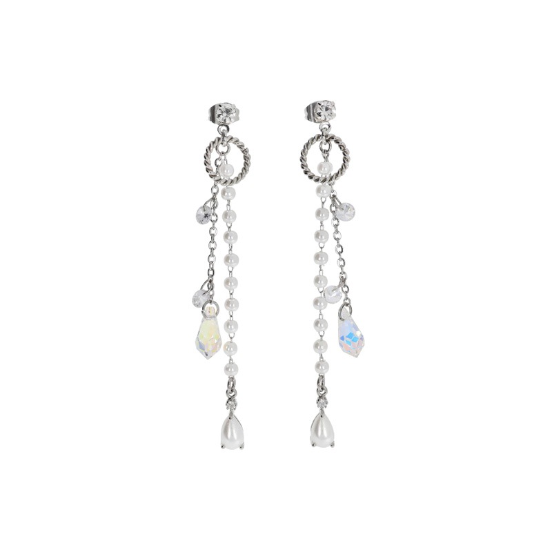 [aespa ウィンター 着用] Twist ring crystal drop earrings 韓国 アクセサリー ピアス 揺れる 大ぶり 大きめ シルバー レディース 金属アレルギー対応