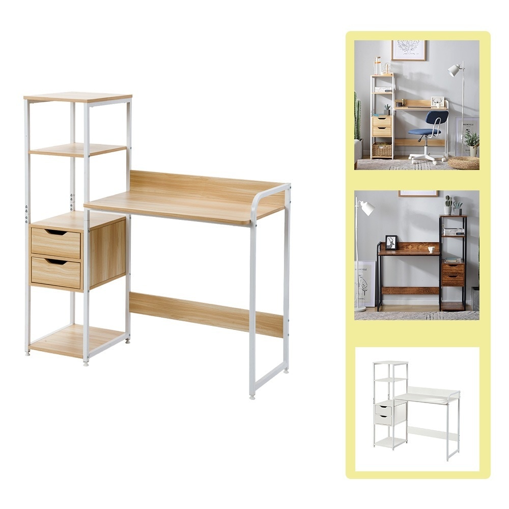 【国内即日発送】パソコンデスク 引き出し付き　3段シェルフ付 パソコンデスク　ミシン台　書斎机　学習机　勉強机