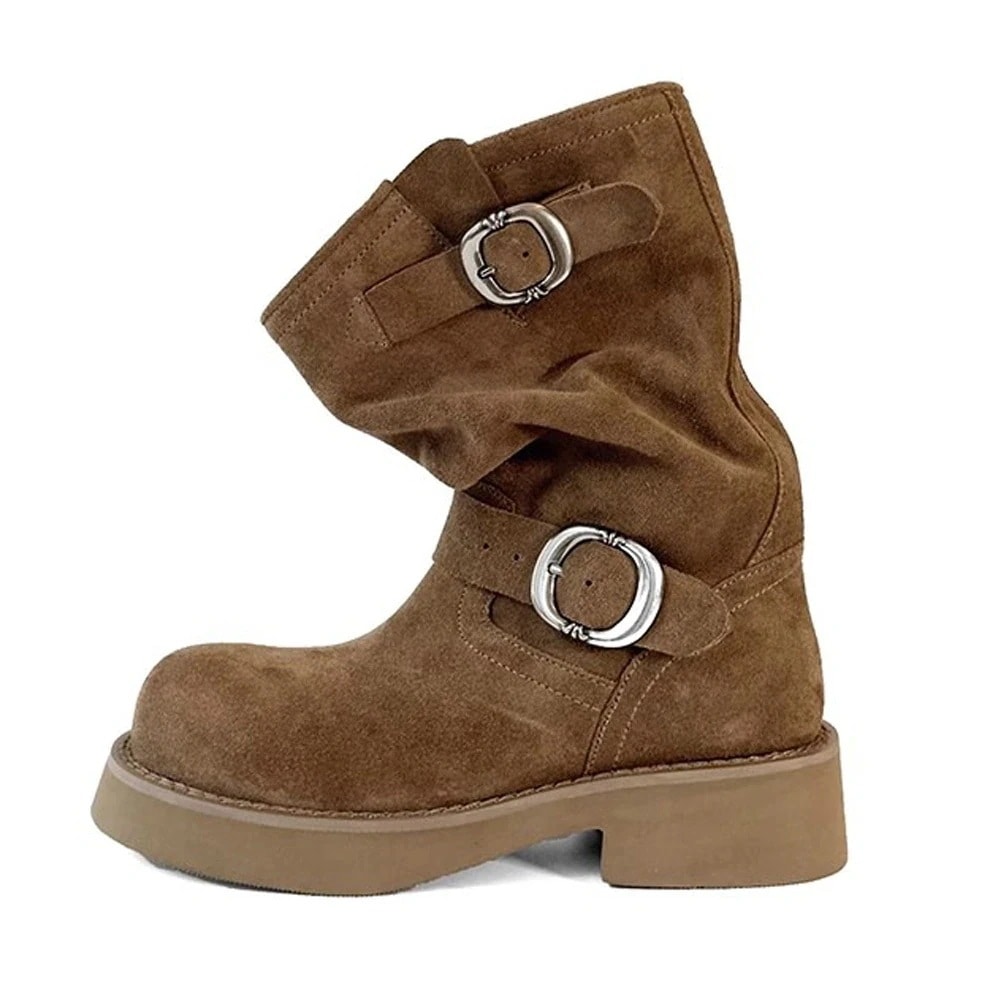 [最安値挑戦]！靴 歩きやすい シューズ 疲れない ショートブーツ フェイクレザー スエード調 厚底 4cm ローヒール ブーツ 秋冬 レディース ミドルブーツ