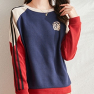 ロゴ入りカジュアルトップス トップス カットソー トレーナー 長袖 ラウンドネック スリム 綿