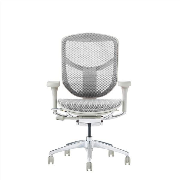 オフィスチェア デスクチェア [ロータイプ グレーフレームxホワイト] 肘付き リクライニング エルゴヒューマン エンジョイ2