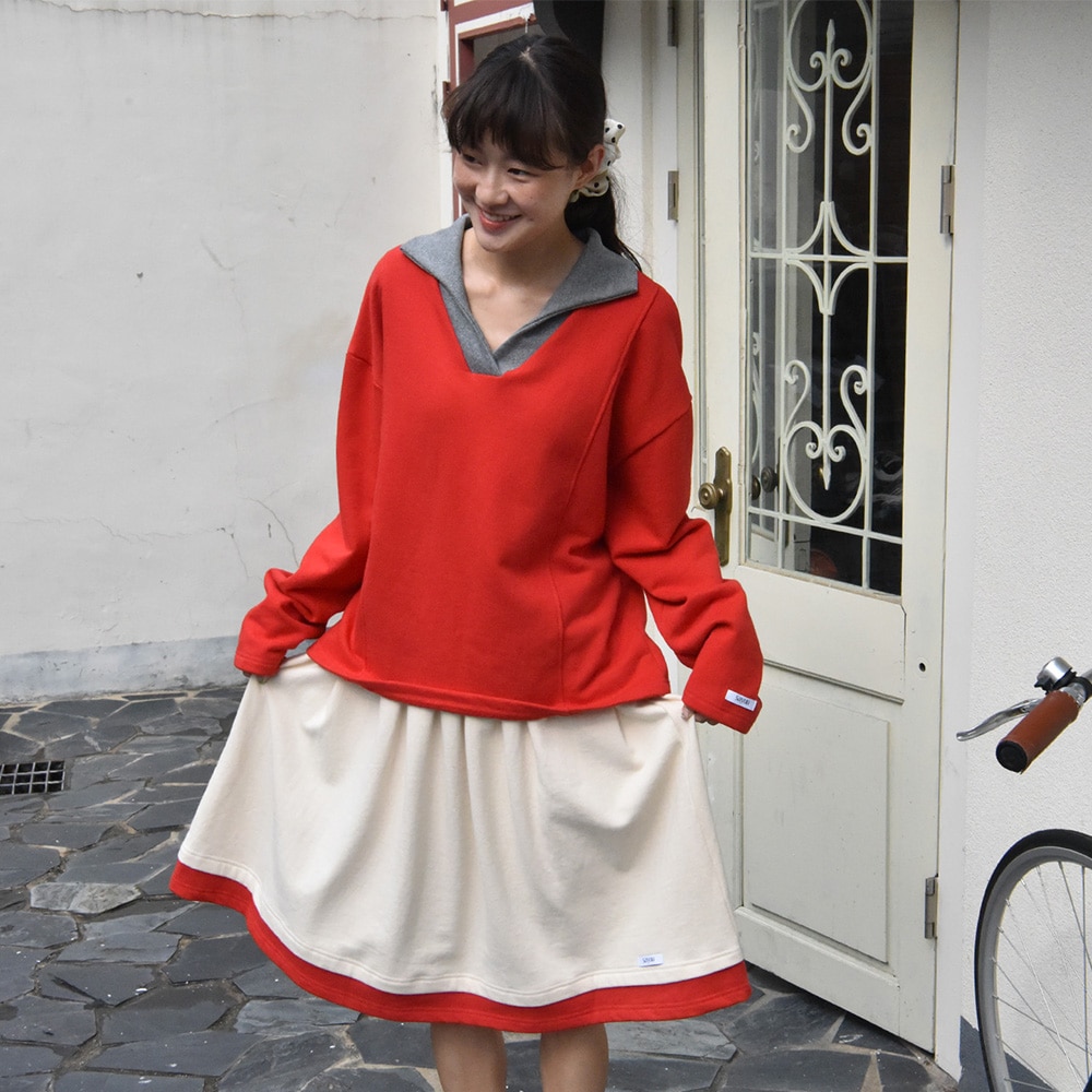 スウェットシャーリングミディスカート（クリーム）