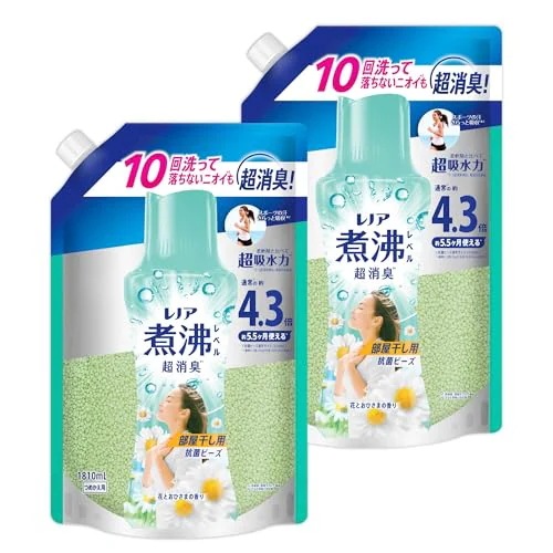 レノア Lenor 煮沸レベル超消臭 抗菌ビーズ 部屋干し 花とおひさまの香り 詰め替え 1810mL×2袋 [大容量]【まとめ買い】