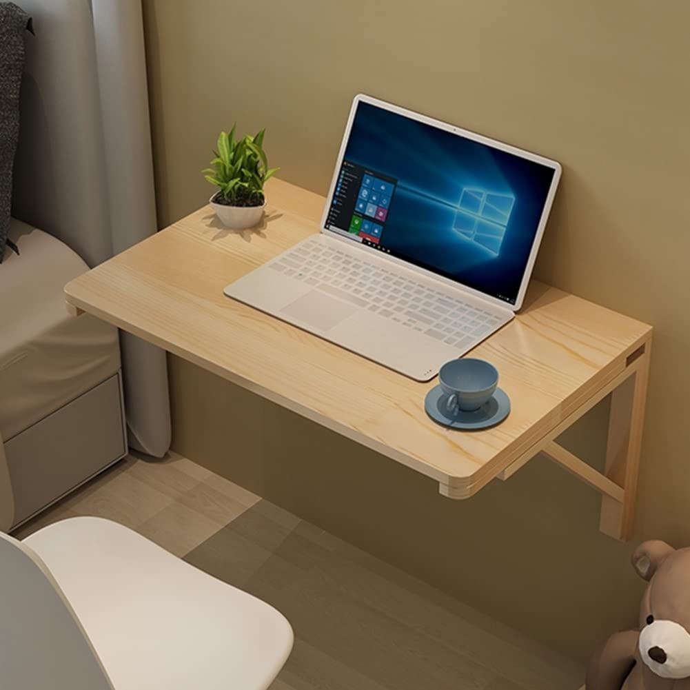 無垢材 壁掛け式 ドロップリーフテーブル 折りたたみデスク ランドリー折りたたみテーブル 勉強机 狭いスペース用 省スペース 折りたたみ式 フローティングデスク カードテーブル (70x40cm)