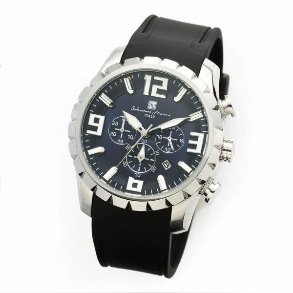 取寄品 正規品 Salvatore Marra 腕時計 SM22111-SSBLBK 10気圧防水 日付表示 クロノグラフ ラバーベルト 防水 メンズ腕時計