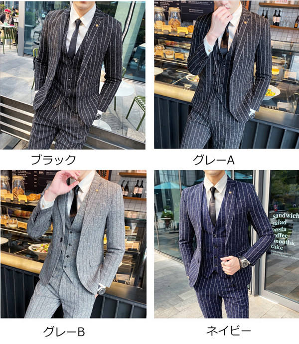 ビジネスフォーマルスーツセット就職 オシャレ 上下セット カジュアル ビジネス オシャレ スリム 4色 ストライプ 細身 1つボタン 結婚式 紳士 韓国 おしゃれスーツ セットアップ 結婚式 スー