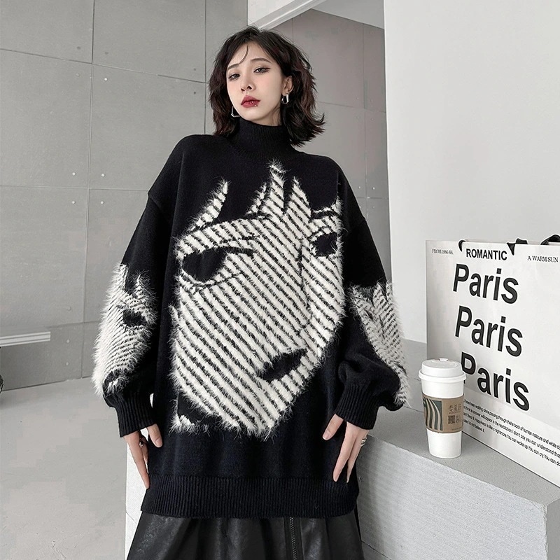 トップスニット秋冬 ミンクセーターPM109 ハイネック 復古 ニットカーディガン ゆったり 欧米風