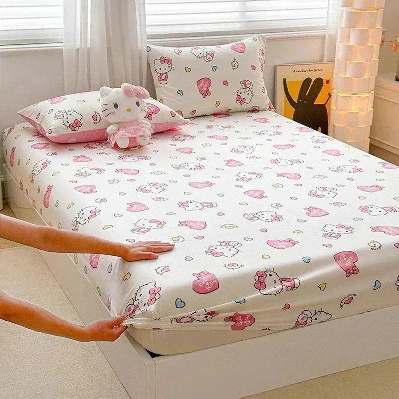 [現品/品質良し/数量限定]ハローキティ/コットンシーツ/シングル/ピュアコットン/サンリオ/カートゥーン/シングル/ダブル/ベッドスプレッド