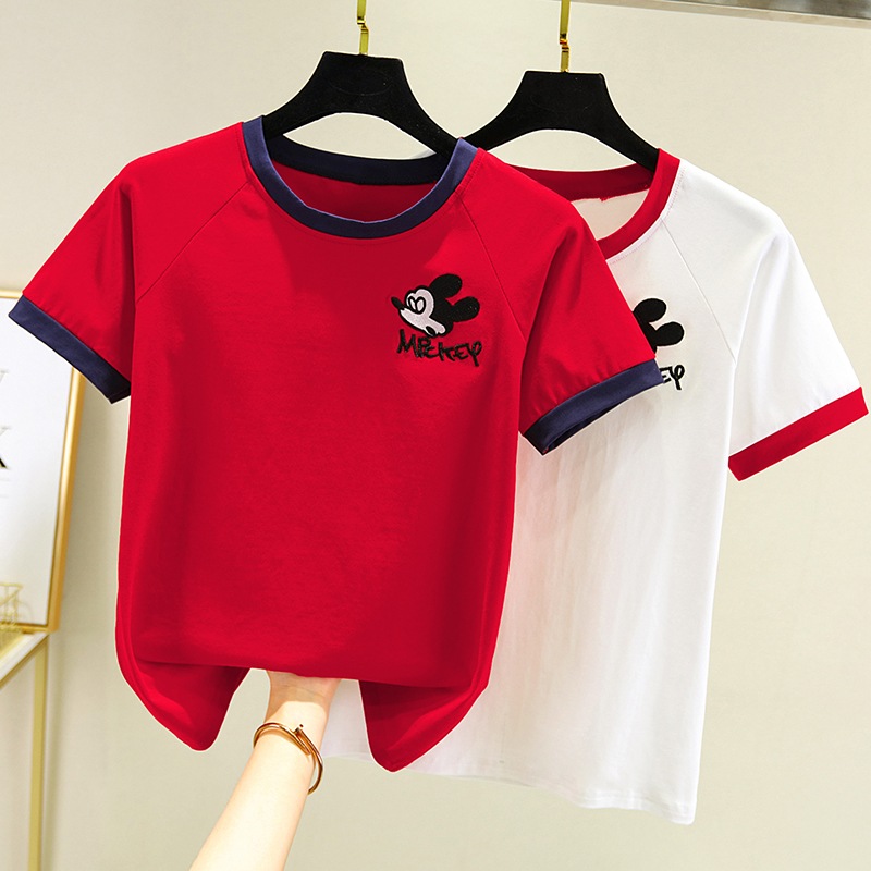 夏 Tシャツ 韓国ファッション スウェット ミッキー パーカー 半袖 春夏 トレーナー ブラウス レディース 大きいサイズ ディズニー ペアルック