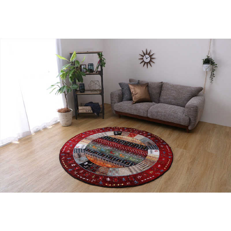 イケヒコ　ウィルトンラグ イビザ (約160/丸/レッド)