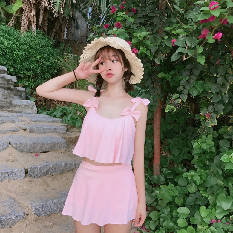 4112.肩リボン フレアタンキニ（ピンク）2019 春夏 海 プール BBQ 温泉 スパ かわいい 200,000円