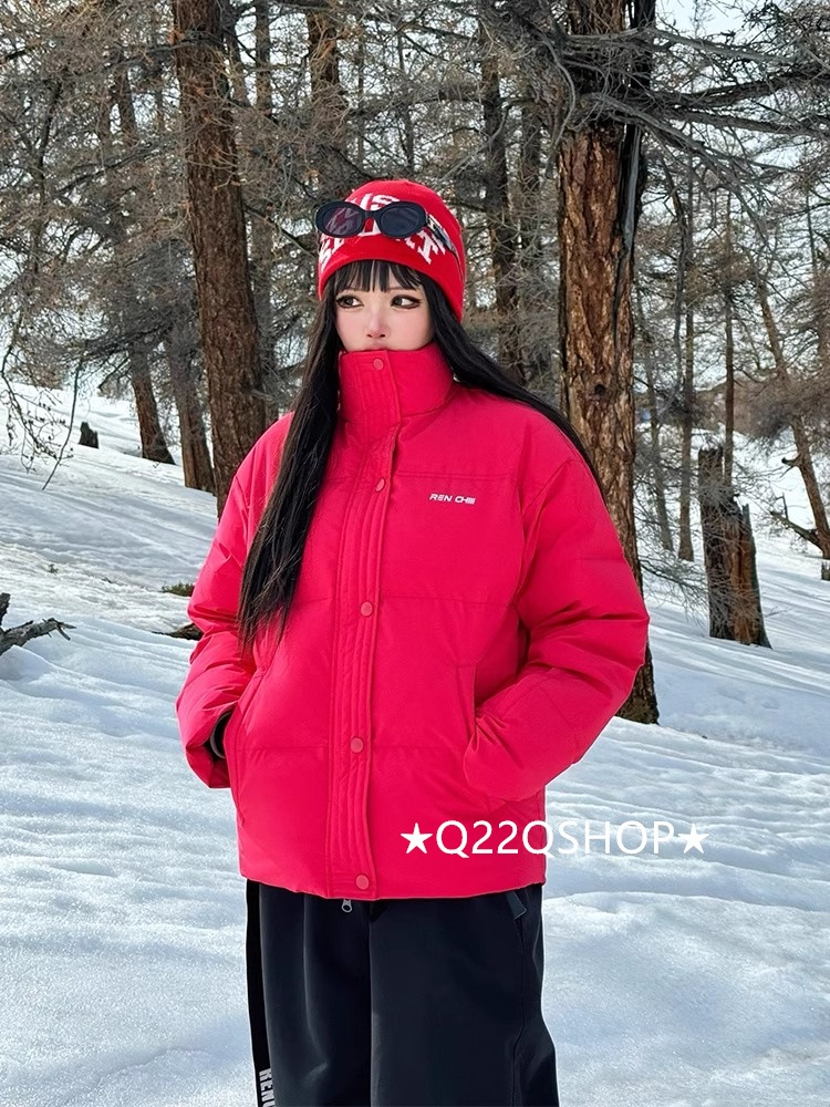 スノーボードウェア 2024 2025 ダウンコート メンズ レディース 赤 ダウンウェア ジャケット アウター ウィンタースポーツ スキーウェア スノボウェア スノーウェア 韓国風 防水防風