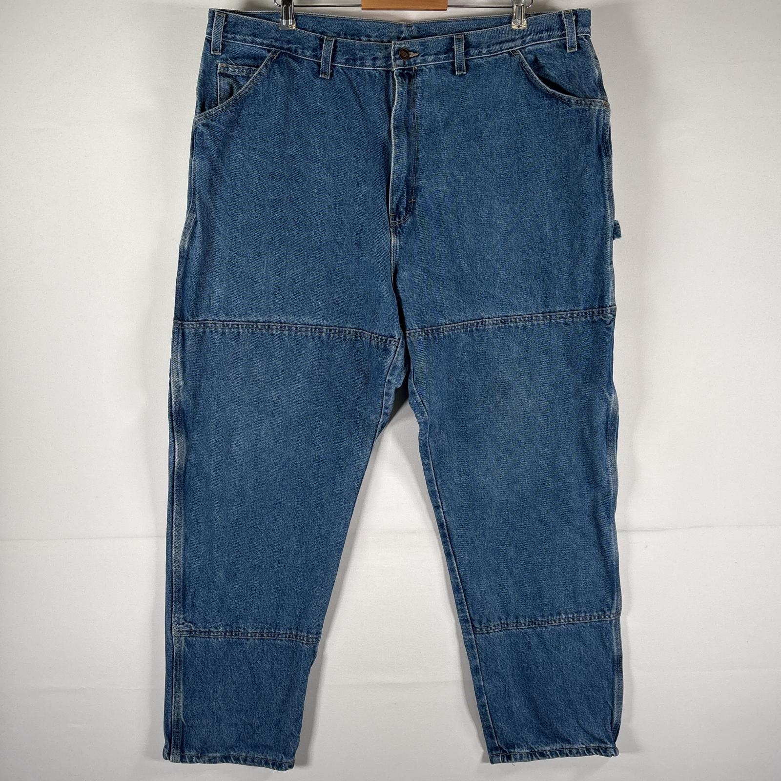 古着 デニムパンツ ブルーデニム ジーパン ジーンズ ワーク ダブルニー 大きいサイズ ワイド w44 L30 ブルー系 メンズデニム・ジーンズ