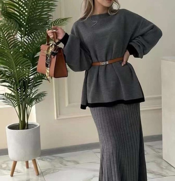 婦人長袖ニットセーターウエストスカートスーツ婦人365