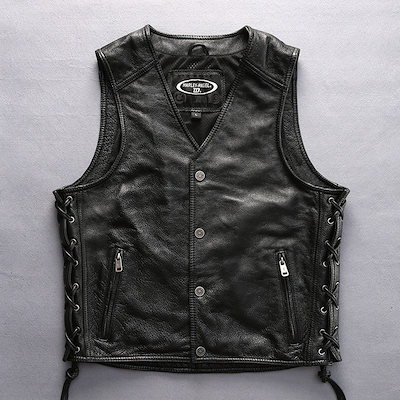 本革レザーベスト 本革ベスト 革ベスト メンズ 革ジャン バイクウェア