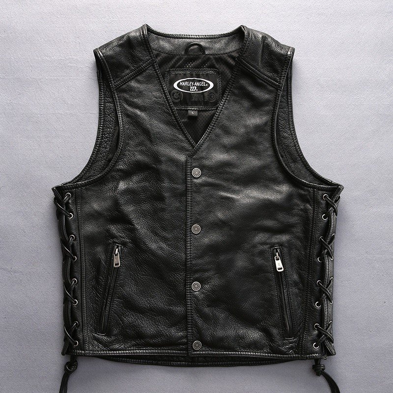 本革レザーベスト 本革ベスト 革ベスト メンズ 革ジャン バイクウェア バイクジャケット 牛革 シン