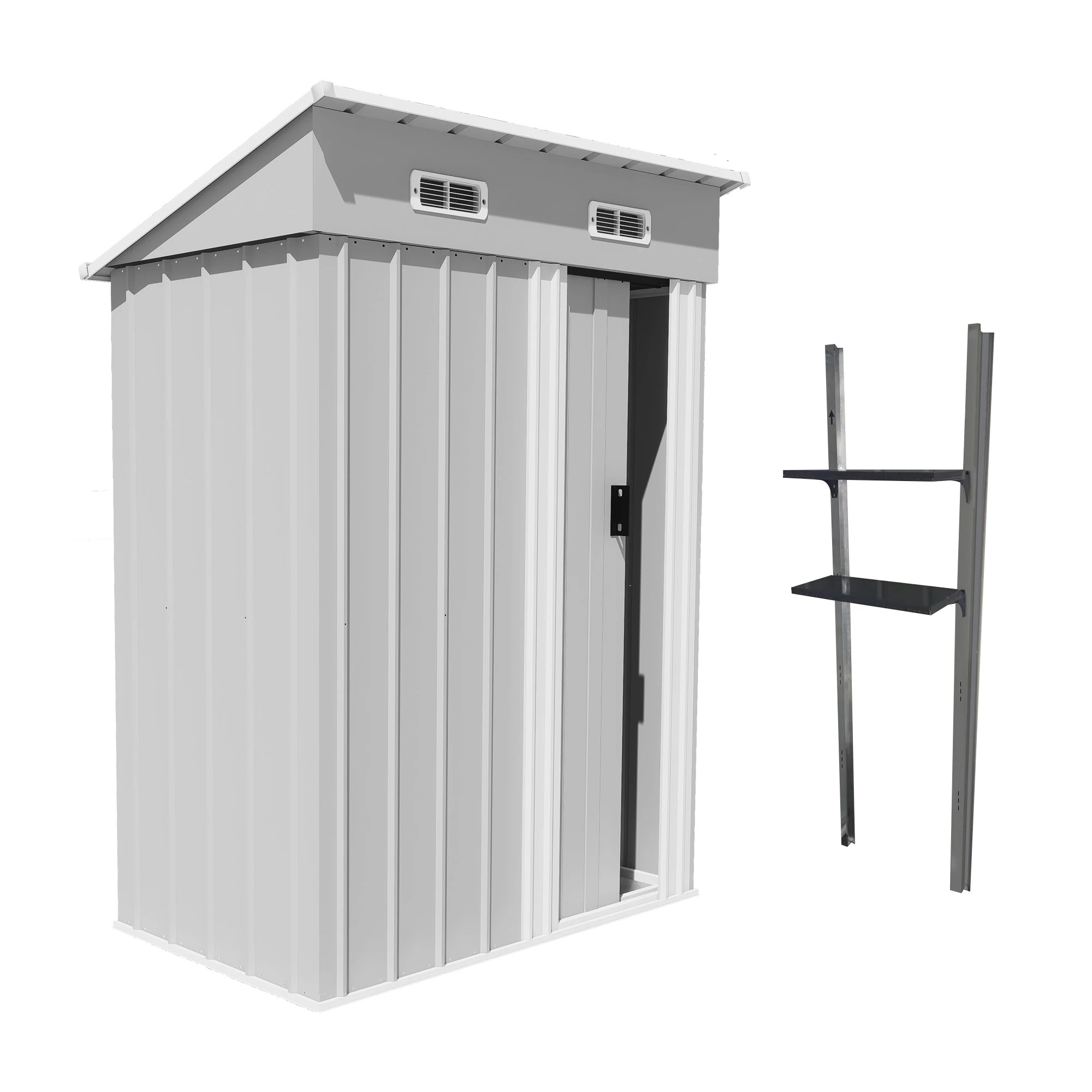 【国内発送Ｍ】1688【可動棚付き】物置 屋外 スチール 倉庫 床材補強フレーム付き 戸外収納庫 幅148*奥行き82.5*高193 物置き おしゃれ 大型 収納庫 屋外物置 防さび ベランダ 防水