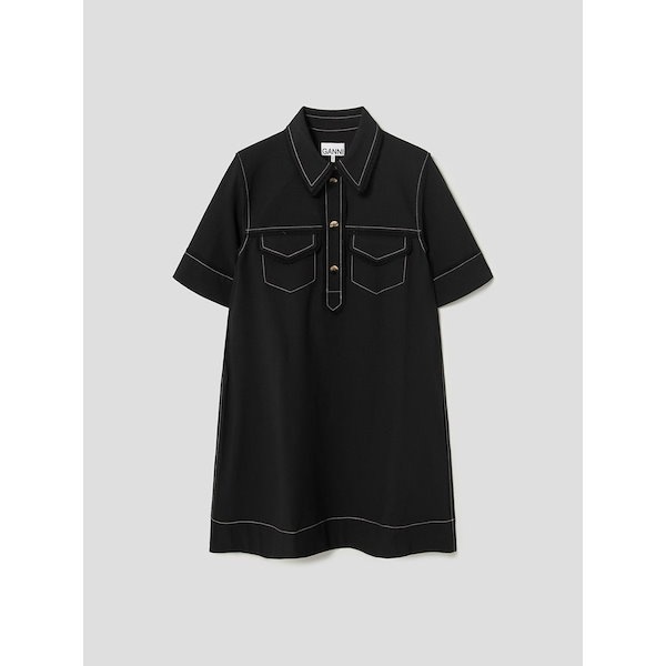 新作*GANNI* クレープミニドレス ワンピース ブラック GANNI - ボンデッドクレープジップミニドレス をオンライン購入