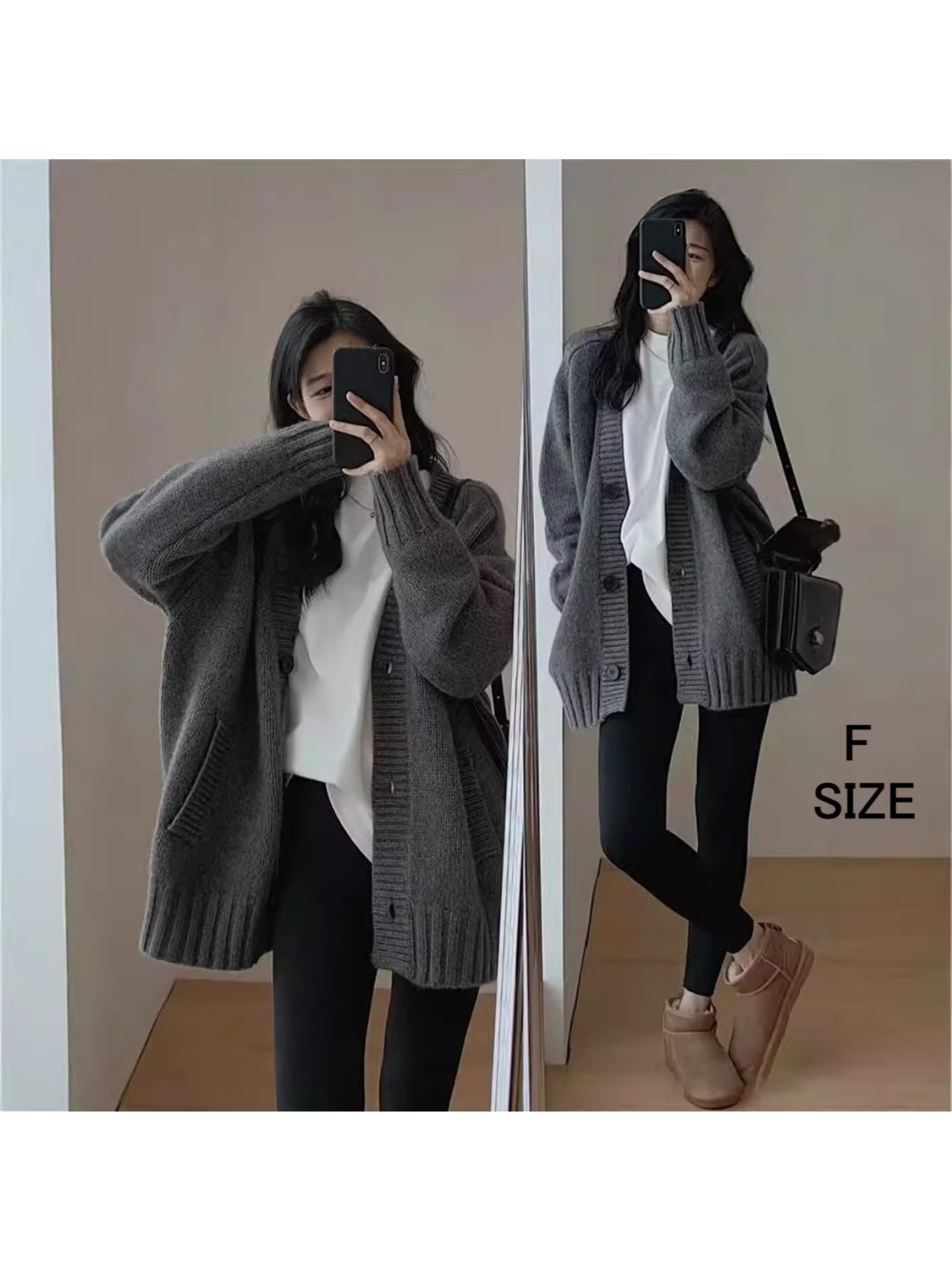 【商品名】生地を使用した長袖Vネックカーディガン女性に適しており様々な体型に対応する保温性とカバー力がありますオーバーサイズのアウターはカジュアルな機会に最適であり秋と冬の寒さからも保護しま