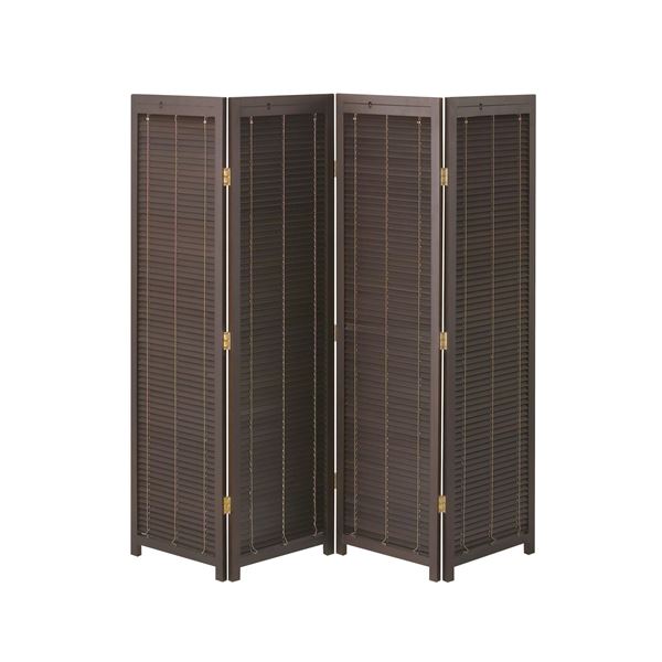 和モダン 衝立/パーテーション 4連 ブラウン 幅450奥行25高さ1720mm4枚 木製 桐塗装 銅製丁番 完成品 リビング