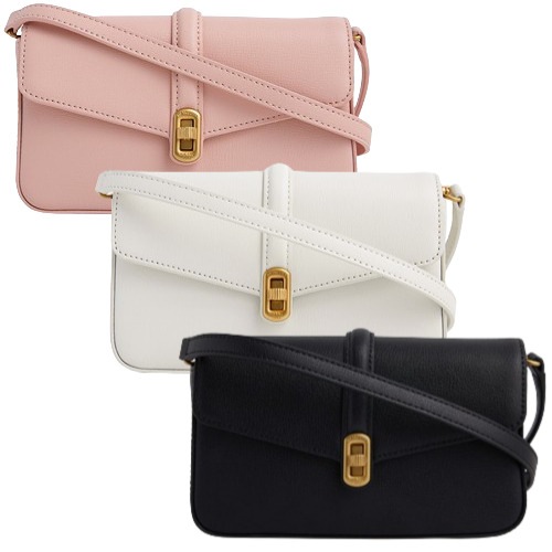 韓国女性で人気のベーシックデザイン ロングショルダーバッグ3種カラー