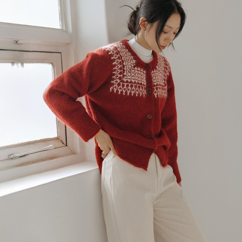 クローディンドトムウールノルディックラウンドニットカーディガン