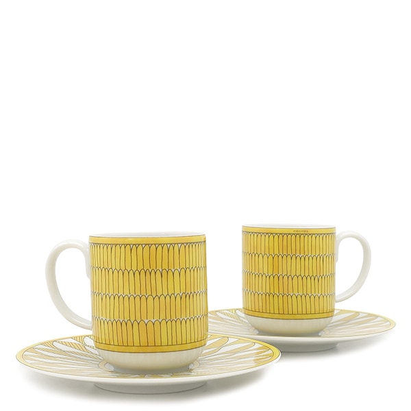 エルメス 食器 コーヒーカップ＆ソーサー ソレイユ ドゥ エルメス 2セット 磁器 ポーセリン イエロー×ホワイト 新品 未使用 P046017P 【箱】【中古】