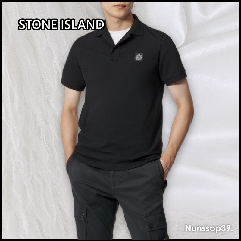 STONE ISLAND コットン ジャージ ロゴ パッチ ポロ シャツ