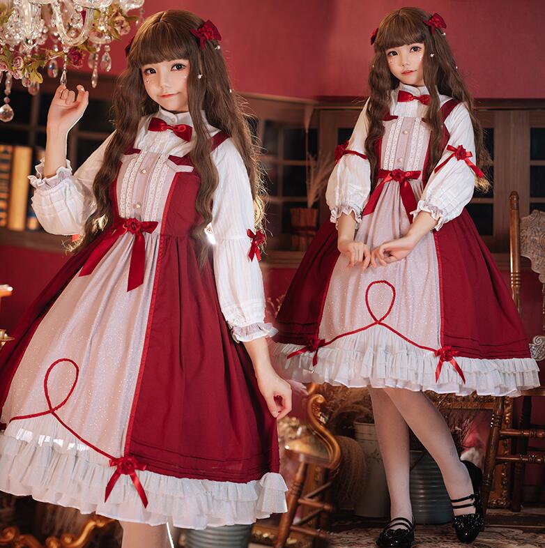 ロリータドレス ゴシック ゴスロリ ドレス ワンピース キャミソール Aライン 裾フリル リボン レース ラメ 可愛い お姫様 ドレス ロリータ服 髪飾り付き ハロウィン衣装 コスプレ衣装 レディース