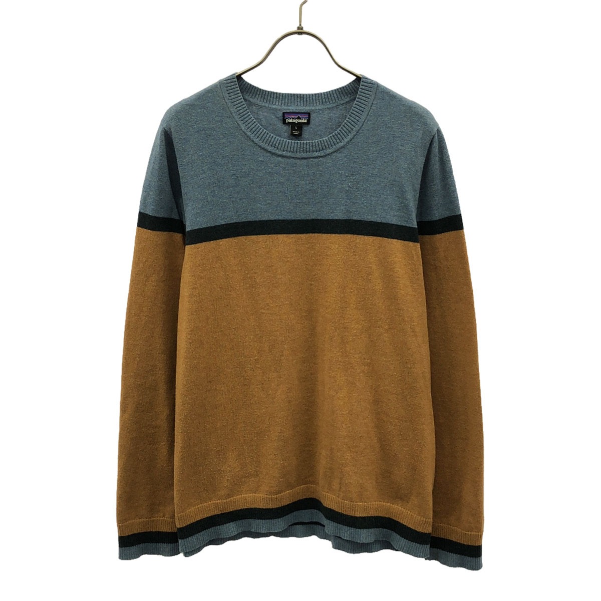 長袖 アンドリ クルー セーター L ブルー×キャメル ニット 53470 アウトドア レディース 古着 6,878円