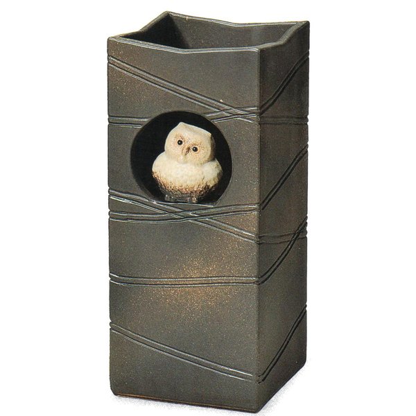 コゲふくろう正角傘立 (信楽焼陶器傘立梅雨玄関H)