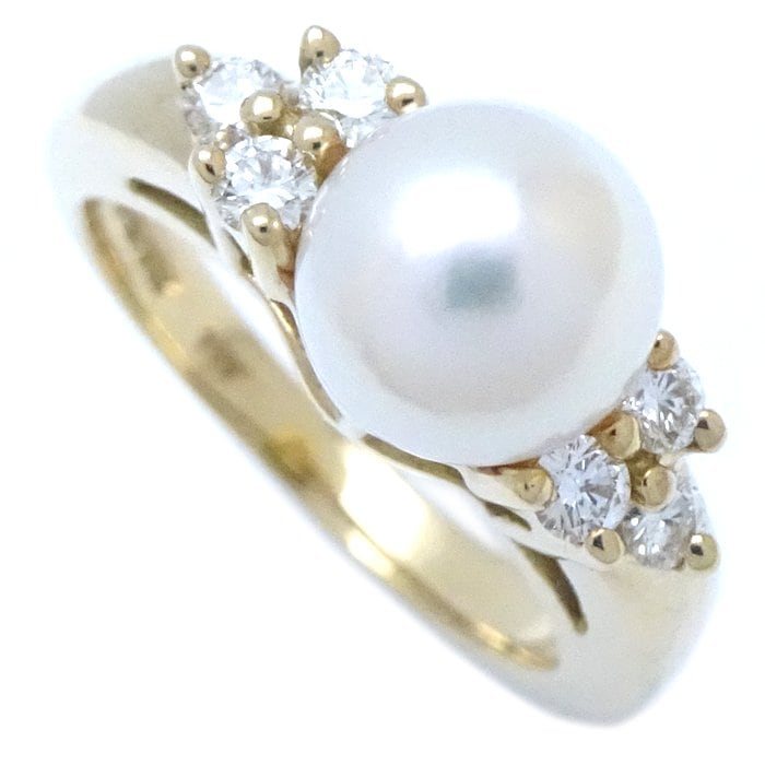 パール リング 指輪 真珠7.2ミリ ダイヤモンド 10号 K18YG イエローゴールド/293101【中古】