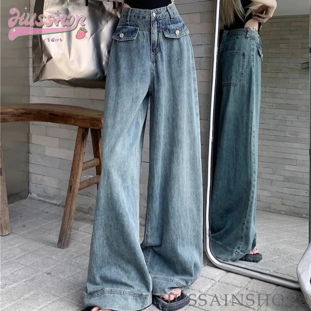 2024 春夏 ボトムスジーンズ デニム ハイウエスト 脚長効果 レッグ ファッション 足長効果 デニム ルーズ カジュアル スタイルアップ 脚長 美脚 クール かっこいい