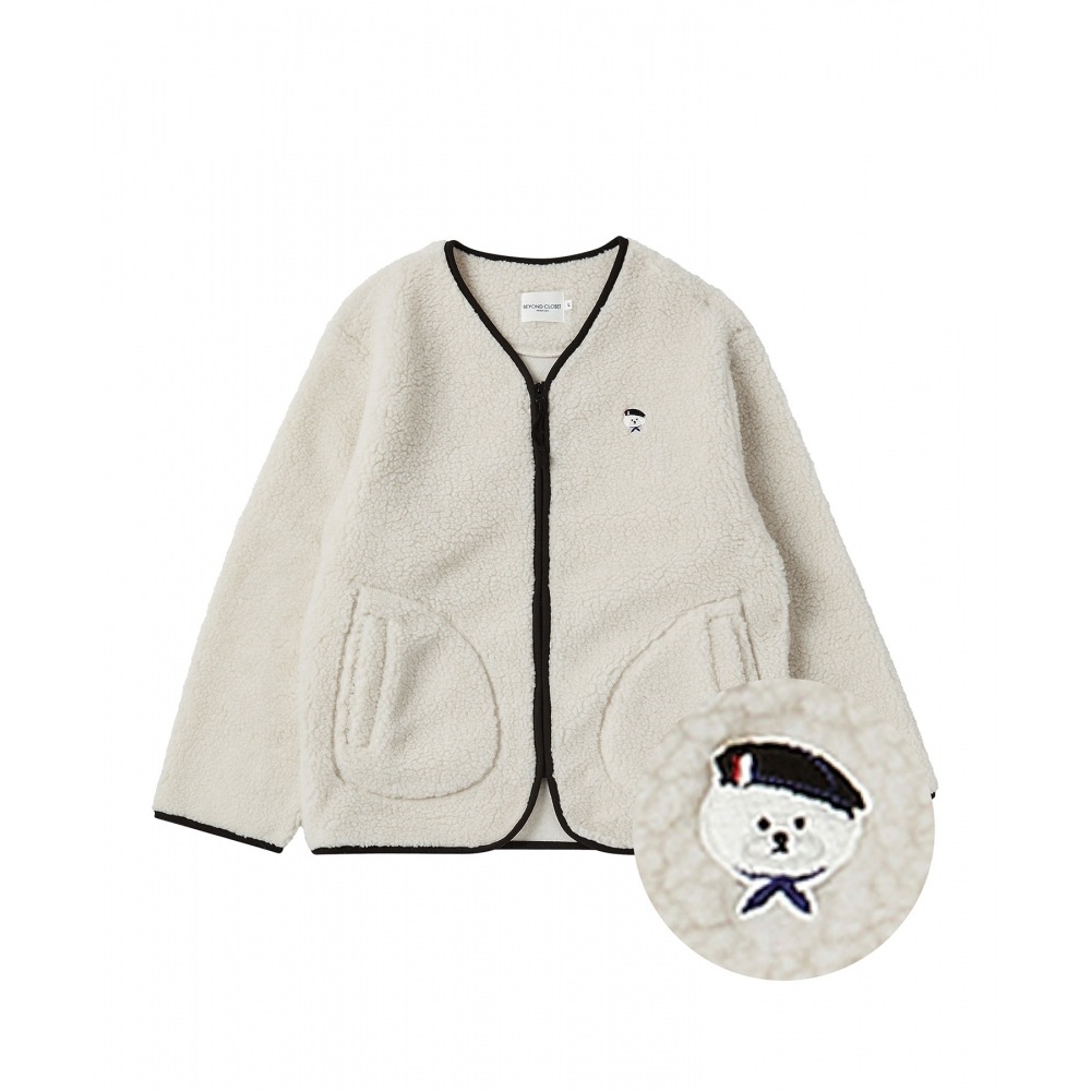 ビヨンドクローゼットニューパリジャンエコパープルフリースジップアップジャンパーアイボリー