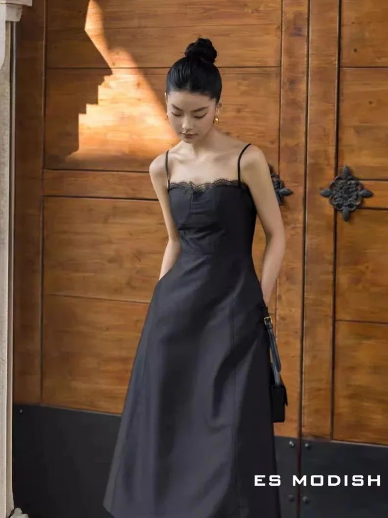【ES MODISH】 春春冬/新作/フランス/見事な帝国スタイル/ホルタードレス/ハイウエスト/細い/気質/ロングスカート/女性