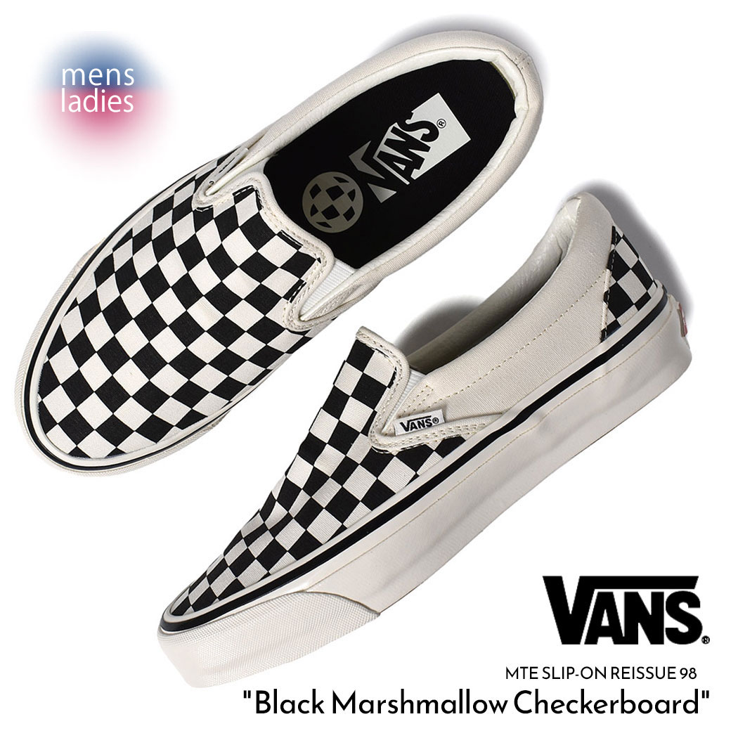 VANS バンズ クラシック スリッポン スニーカー MTE SLIP-ON REISSUE 98 Black Marshmallow Checkerboard ( ヴァンズ チェック チェッカー メ