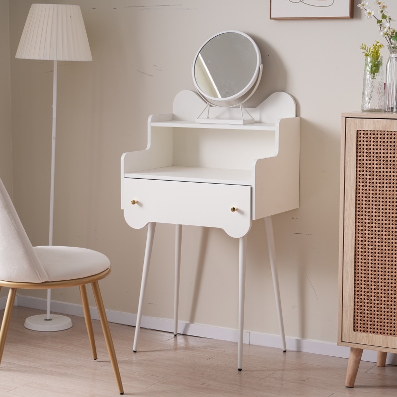 新生活応援 ドレッサー コンパクト 化粧台 メイク台 一面鏡 360回転鏡 座デスク ミシン台 コスメ台 鏡台 おしゃれ 大量収納 化粧品収納 左右引き出し ドレッサーのみ 椅子なし da