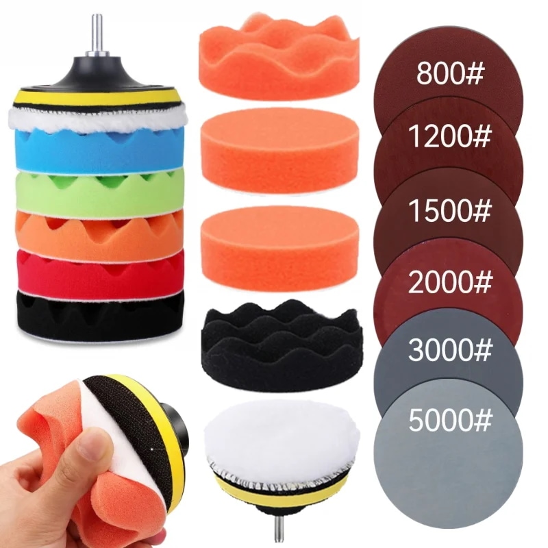 納期21日車用研磨フォームパッド,3インチ,車両用研磨キット,サンドペーパー,研磨およびサンディングディスク,ドリルアダプター,ヘッドライトの復元
