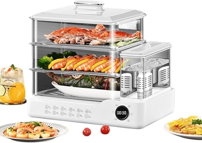 TV T電気蒸し器 家庭用多機能電気蒸し器 3層蒸し器 スチームクッカー 大容量 1セット5役朝食機 卵蒸し器 上下調理 コンパクト食品蒸し器 電気家庭用 多機能蒸し器 蒸し器 食品 自動電源オフ タ