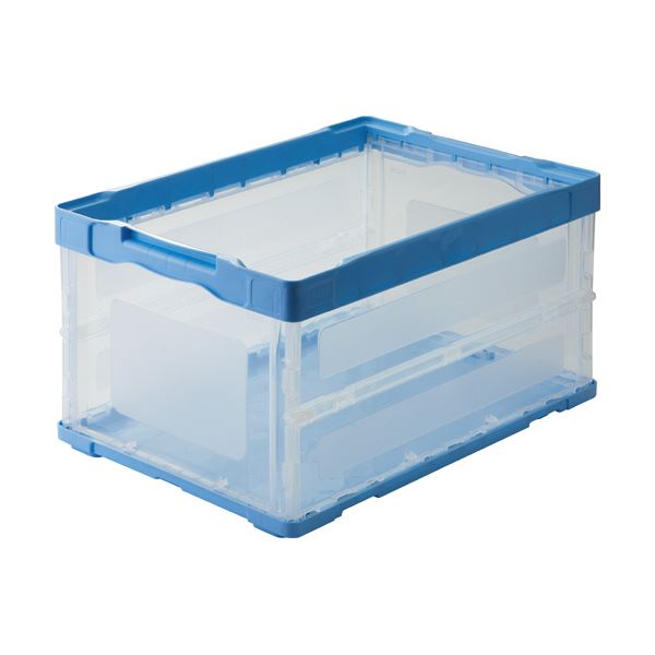 （まとめ） TANOSEE折りたたみコンテナ 軽量タイプ フタなし 40L ブルー／透明 1台 [x3セット]