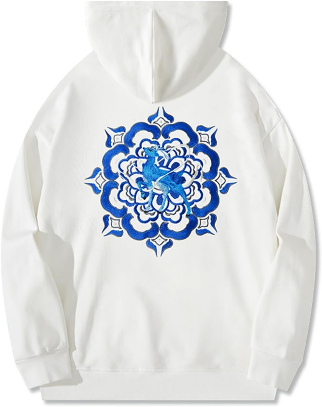 メンズ パーカー ヘラジカ 刺繍 おおきいサイズ フルオーバー 長袖 男女兼用 ドローストリング付き 秋 冬 フード付き シンプル 中華風 柔ら 着痩せ 青年 若者 普段着 贈り物