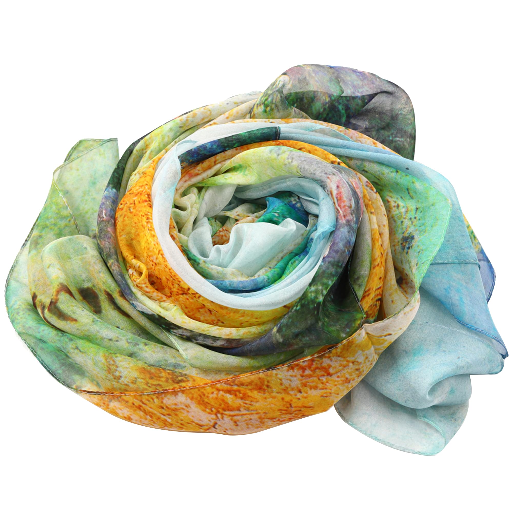 [Anemos] シルク 100％ 印象派 クロード・モネ ジヴェルニーの娘たち陽光を浴びて シフォンシルク 大判 名画 ストール ギフト