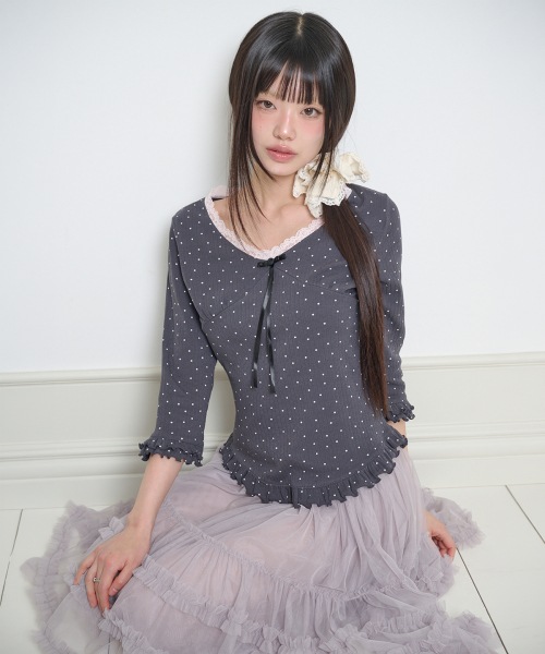 【ILLIGO】 DOT LACE T-SHIRT CHARCOAL 正規品