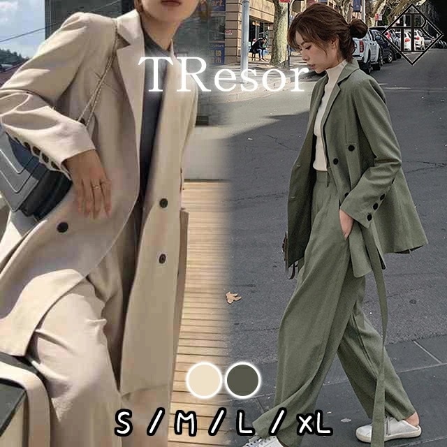 【即納】セットアップ レディース カジュアル 上下セット 春 夏 秋 長袖 Tシャツ カジュアル 大きいサイズ オーバーサイズ ビック ジャケット レトロ ボタン 体型カバー お呼ばれ デート アウタ